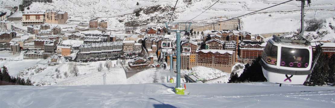 Gondola ski lift with Soldeu in the background