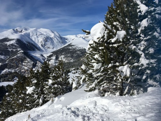 Snow covered trees and mountains in Canillo - we cannot get enough of these conditions!