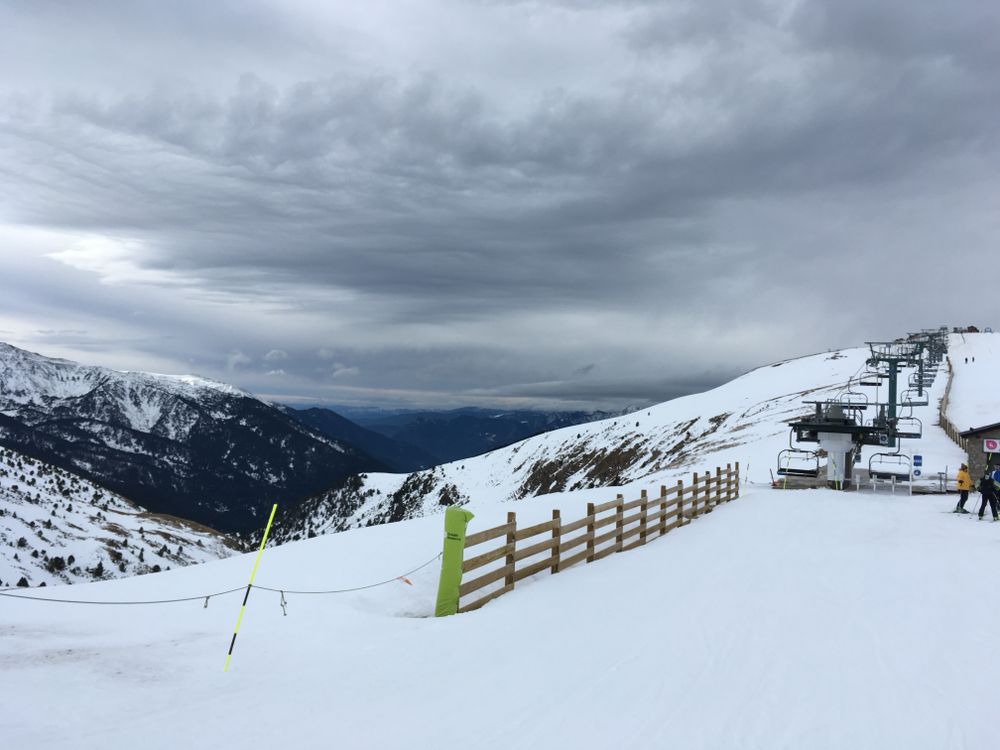 Snow clouds rolling into Canillo, taken from base of TSF4 Els Clots lift