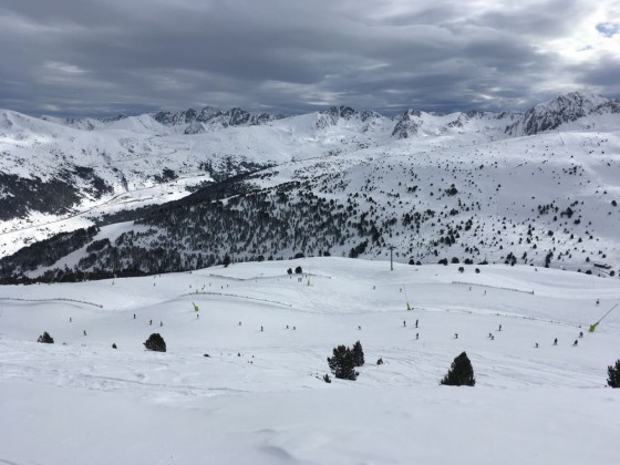 Views of Gall de Bosc and Duc blue runs, taken from off-piste of red Llebre run.