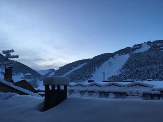 Waking up to fresh snow covering the slopes in Grandvalira-Soldeu.