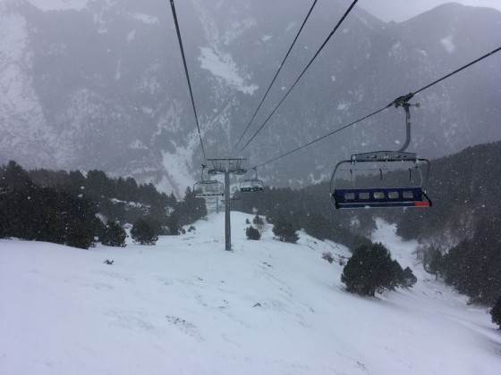 Looking back towards Jardi Forn in Canillo on a snowy day