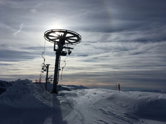 Gorgeous sunset at the top of the TK Encampadana drag lift, joining Canillo and El Tarter
