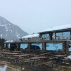 Riba Escorxada Restaurant on a snowy day in March.