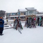 Snowy ski rack